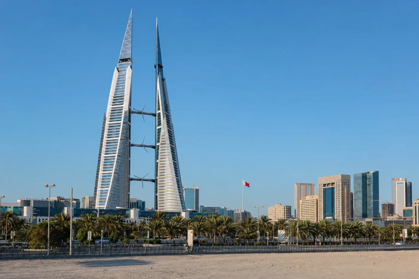 Bahrein – bekend monument met de nationale vlag