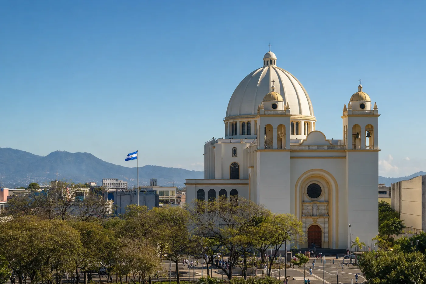 El Salvador – bekend monument met de nationale vlag