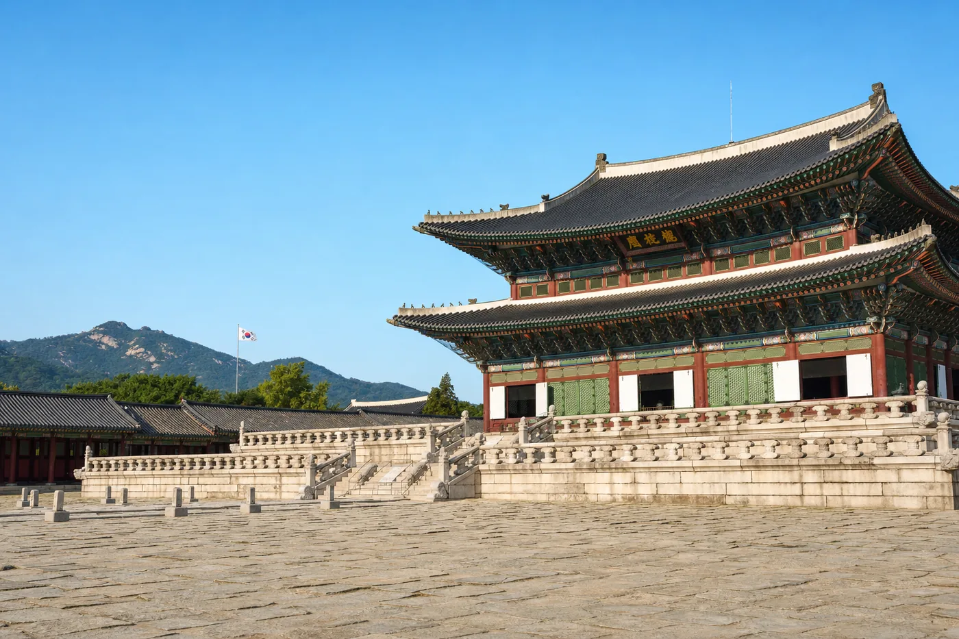 Zuid-Korea – bekend monument met de nationale vlag