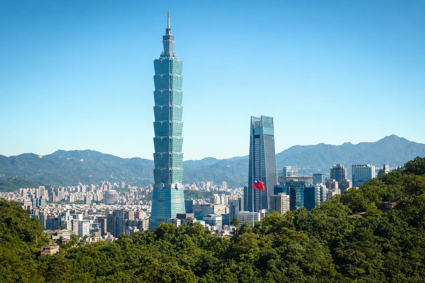 Taiwan – bekend monument met de nationale vlag
