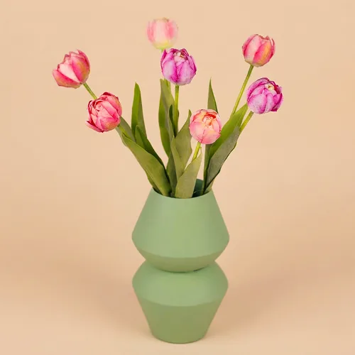 Zijden Kunstbloemen | Tulpen & groene vaas