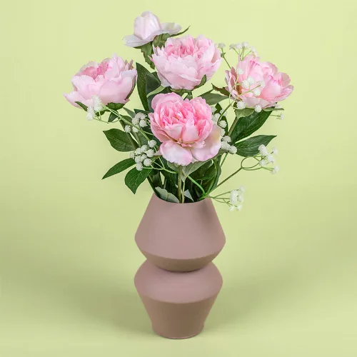 Zijden Kunstbloemen | Roze pioenrozen & vaas