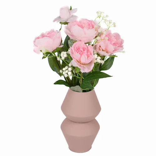 Zijden Kunstbloemen | Roze pioenrozen & vaas