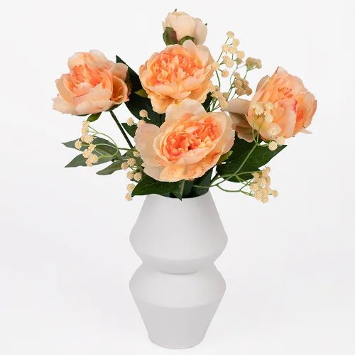 Zijden Kunstbloemen | Abrikozen pioenrozen & vaas