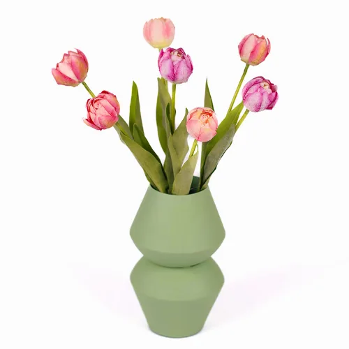 Zijden Kunstbloemen | Tulpen & groene vaas
